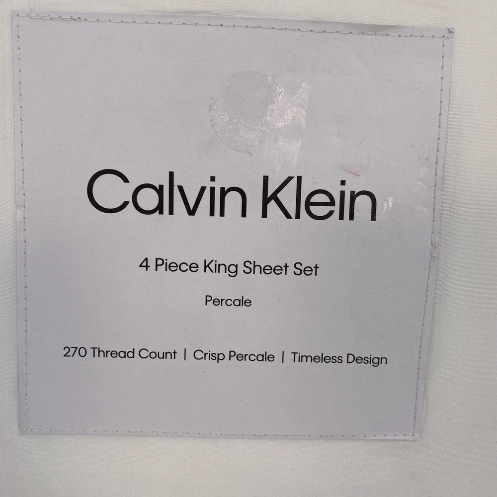 Calvin Klein Sheet Set KING White 270TC Cotton Percale Modern Bedding Minimalist